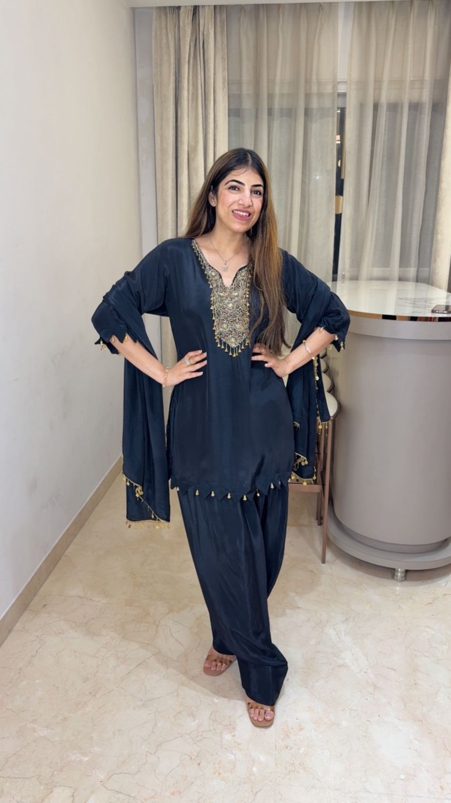 Pure crepe farshi salwar set with handwork