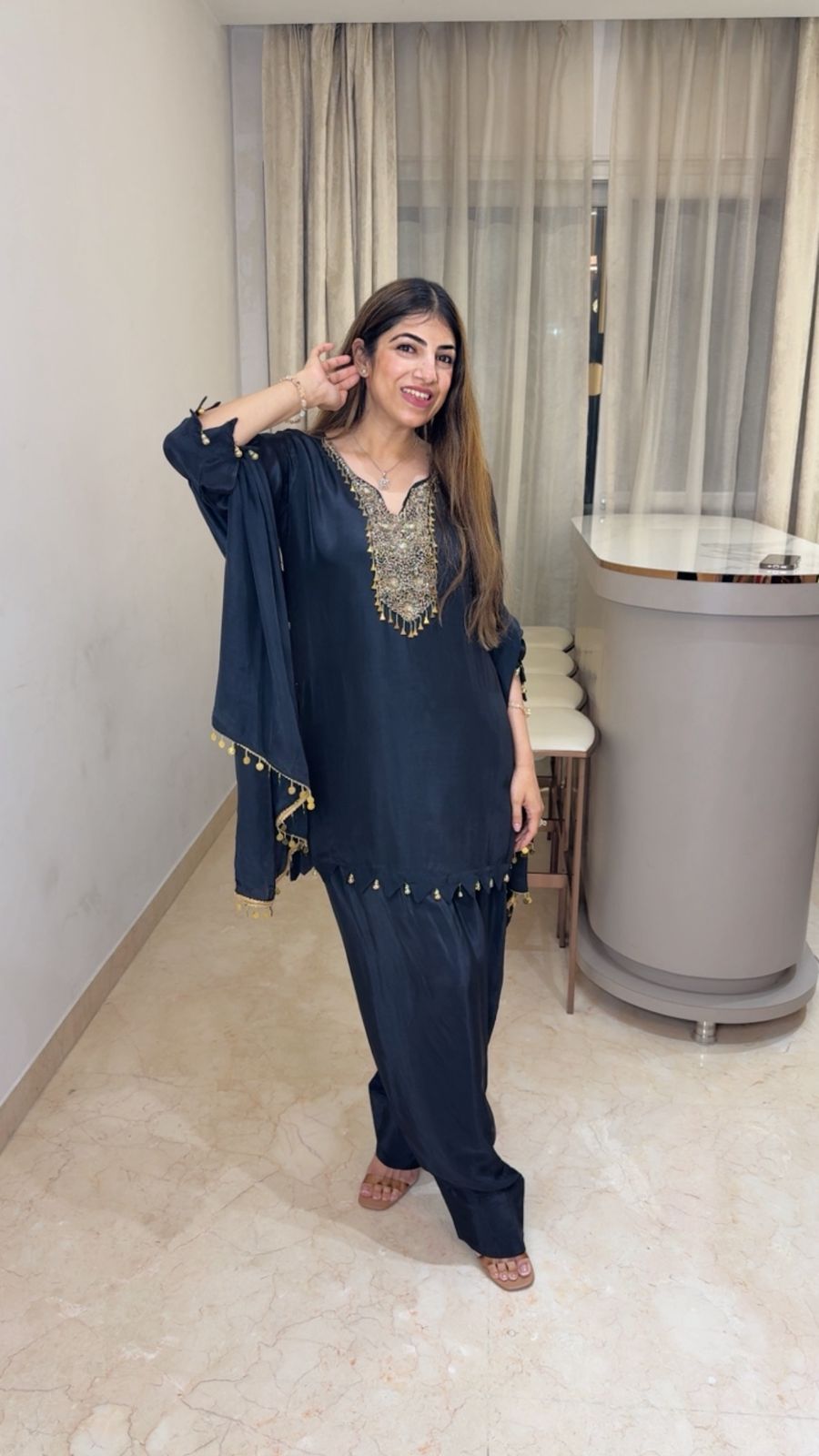 Pure crepe farshi salwar set with handwork