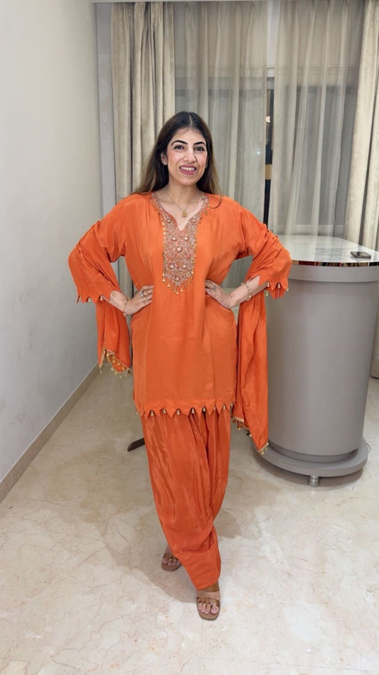 Pure crepe farshi salwar set with handwork