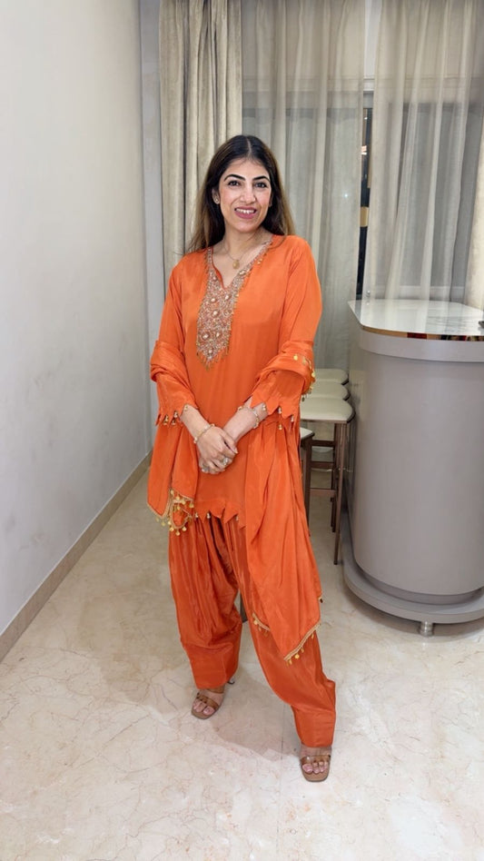 Pure crepe farshi salwar set with handwork