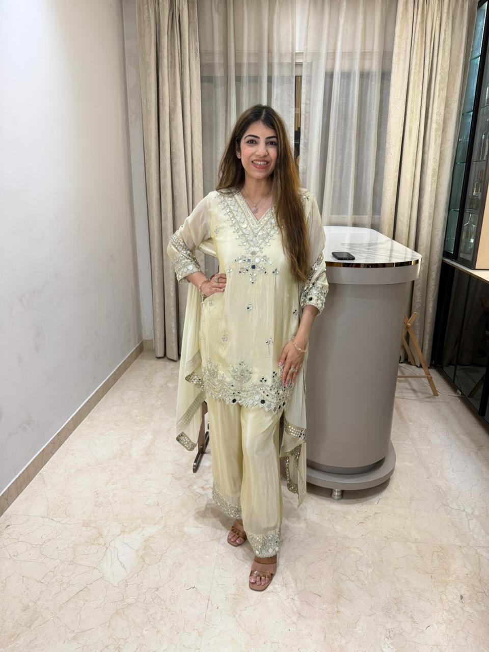 Simmar tissue 3pc,partywear suit all original mirror work