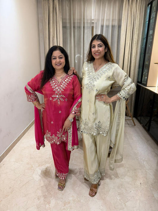 Simmar tissue 3pc,partywear suit all original mirror work