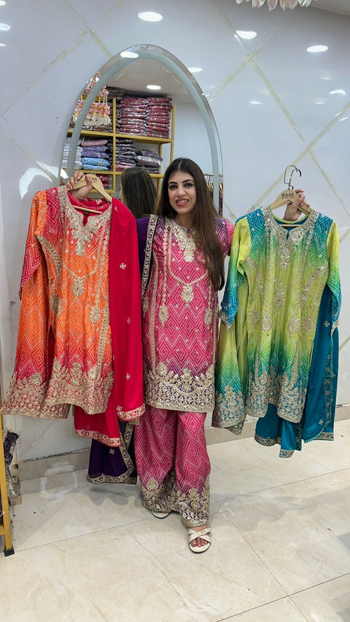 Pure crepe , bandhani print 3 pc partywear suit