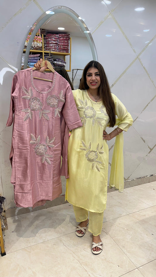 Glass tissue, 3pc partywear suit with all handwork design