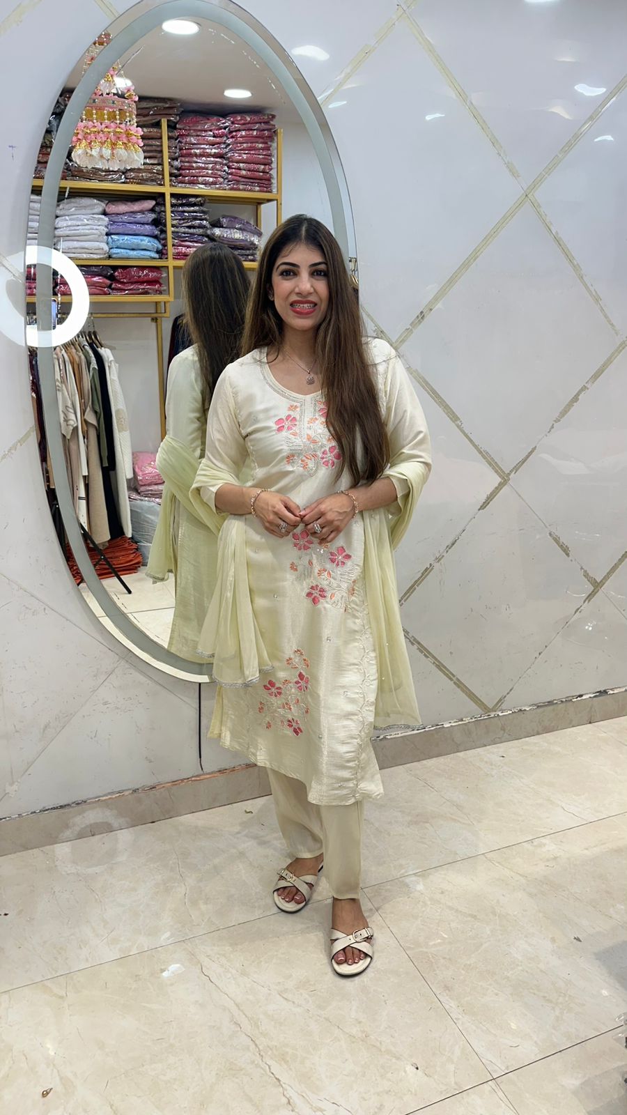 Glass tissue, 3pc partywear suit  machine embroidery and handwork design