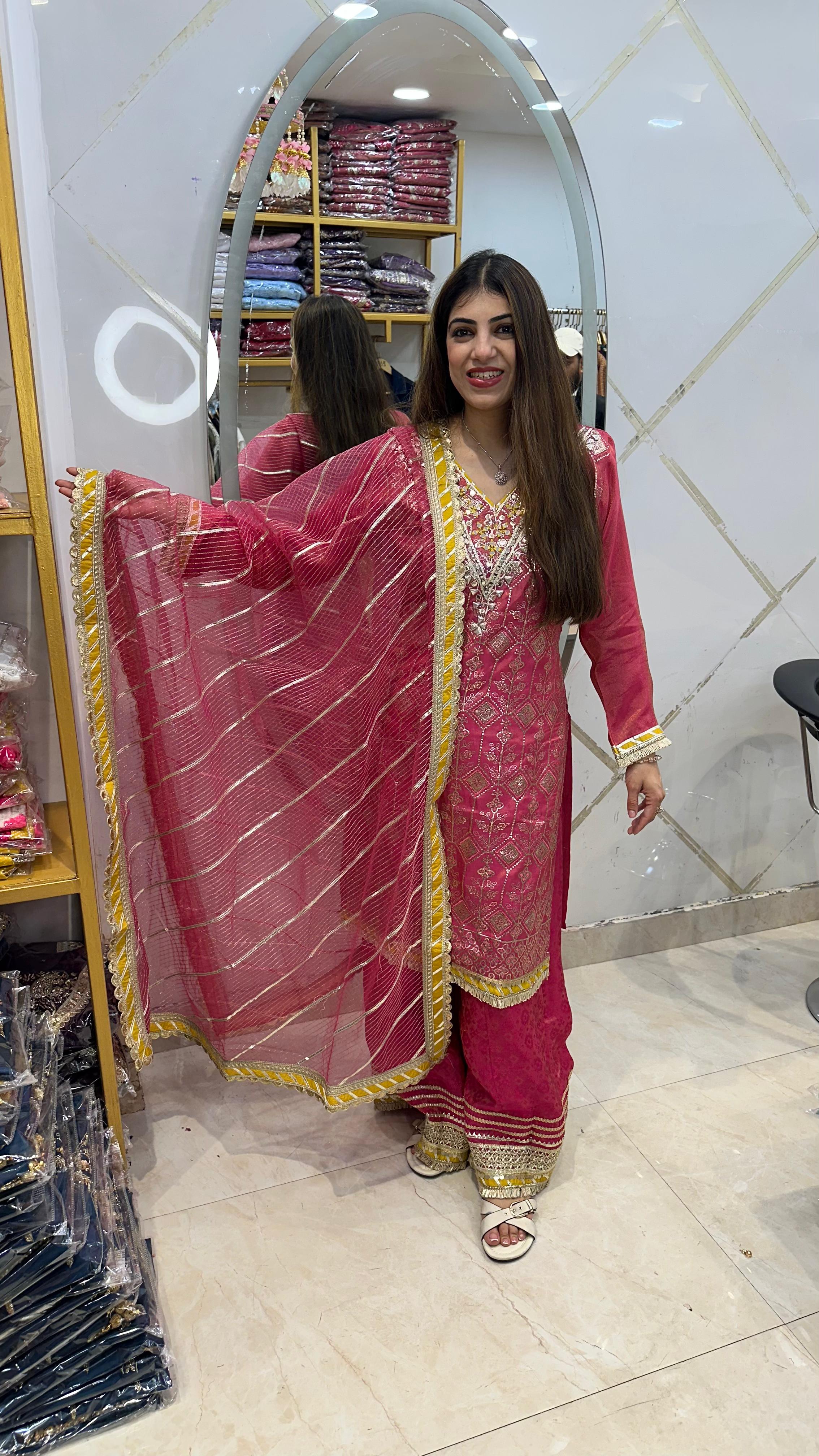 Banarasi simmar fabric 3pc, partywear suit with plazo