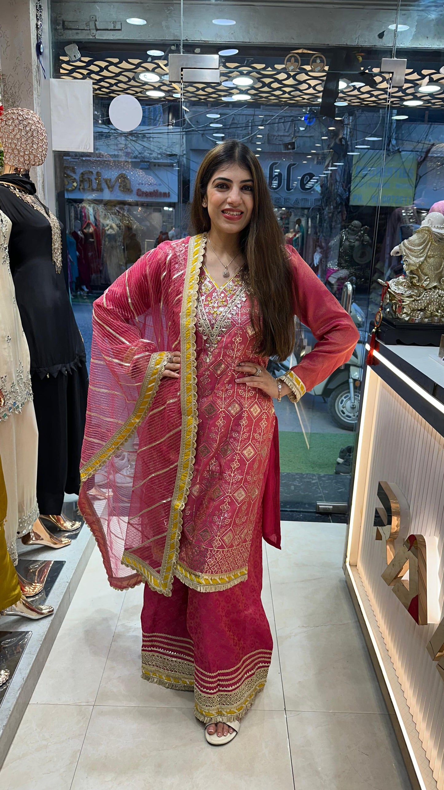 Banarasi simmar fabric 3pc, partywear suit with plazo