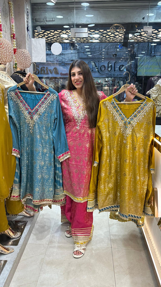 Banarasi simmar fabric 3pc, partywear suit with plazo