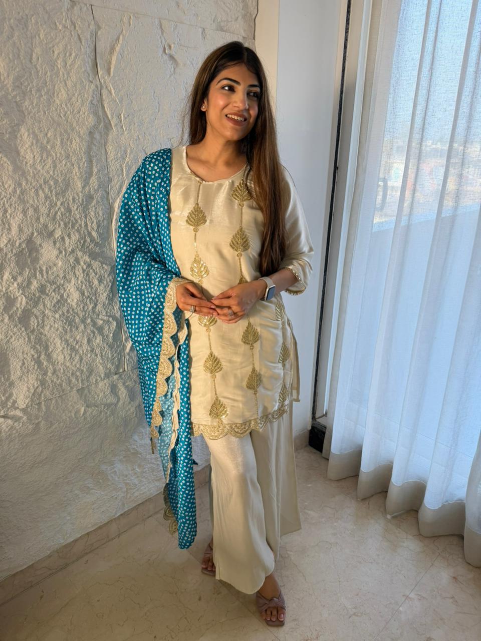 Glass tissue, 3pc set with bandhani print duppata