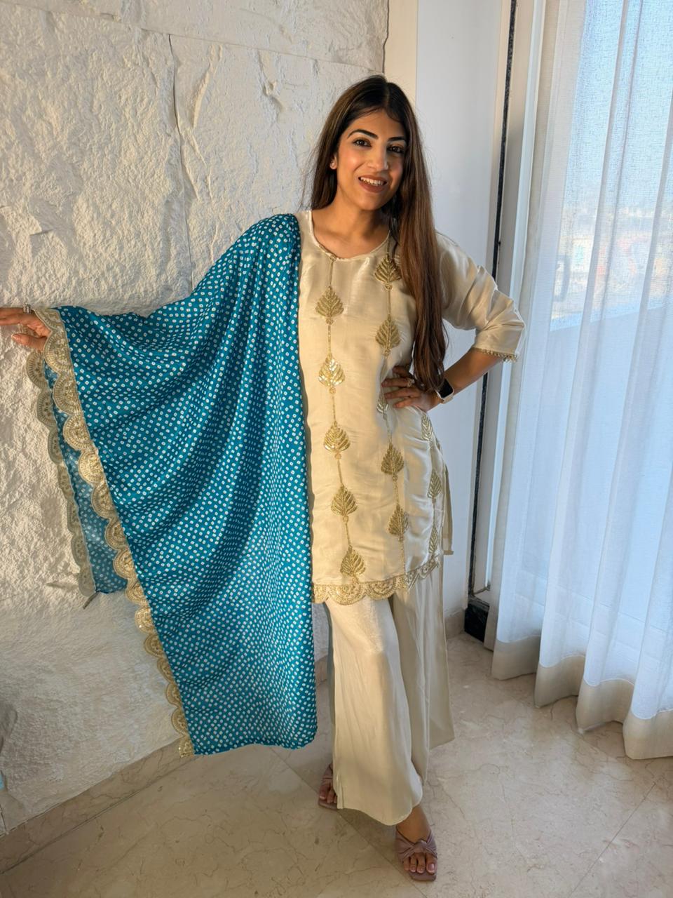 Glass tissue, 3pc set with bandhani print duppata