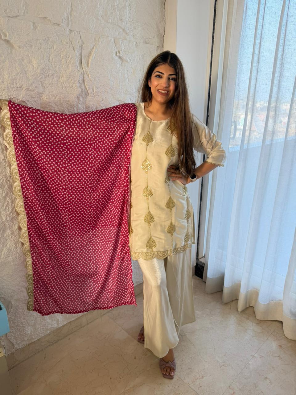 Glass tissue, 3pc set with bandhani print duppata