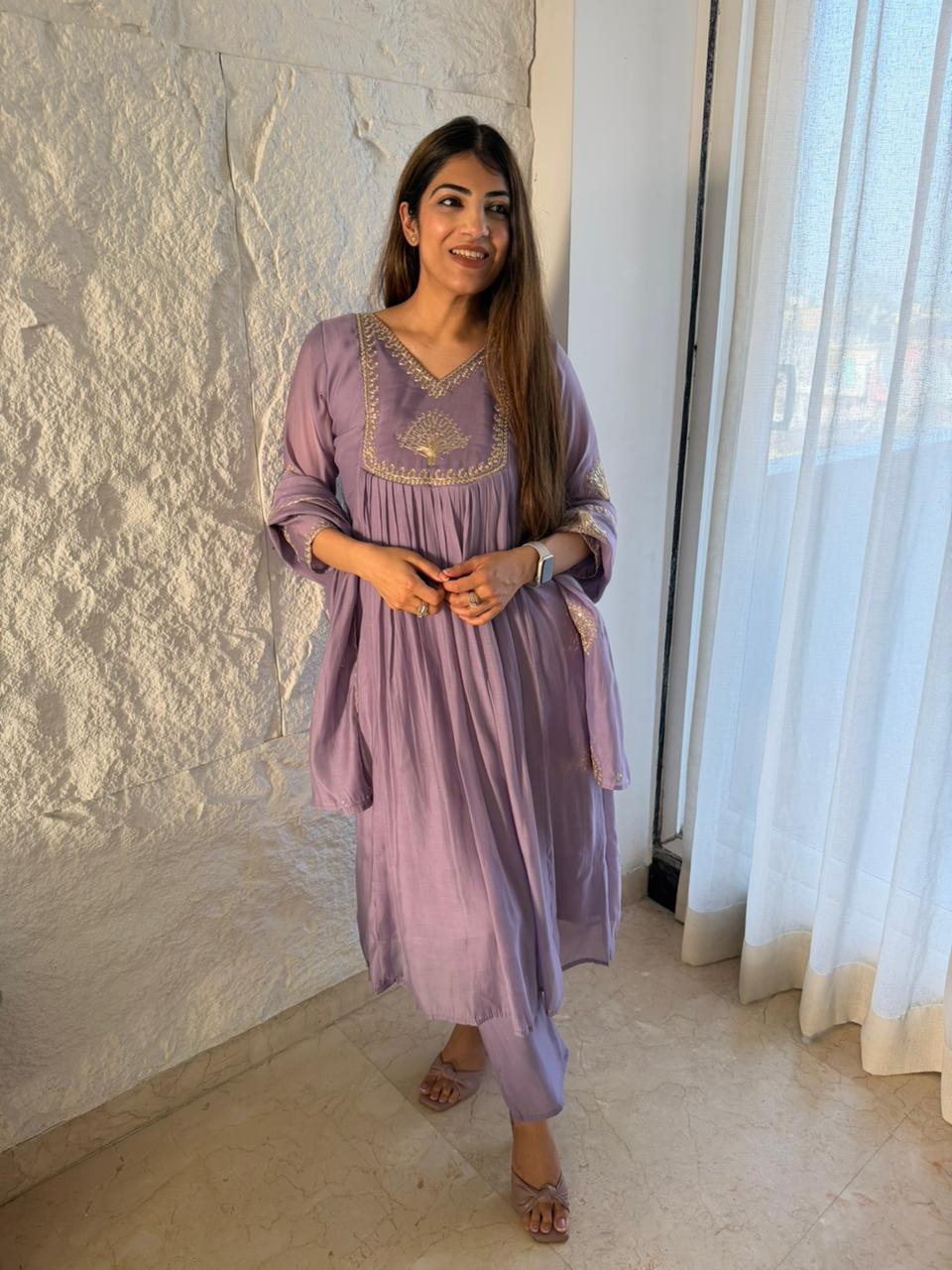 Mul chanderi cotton 3pc, suit with embroidery