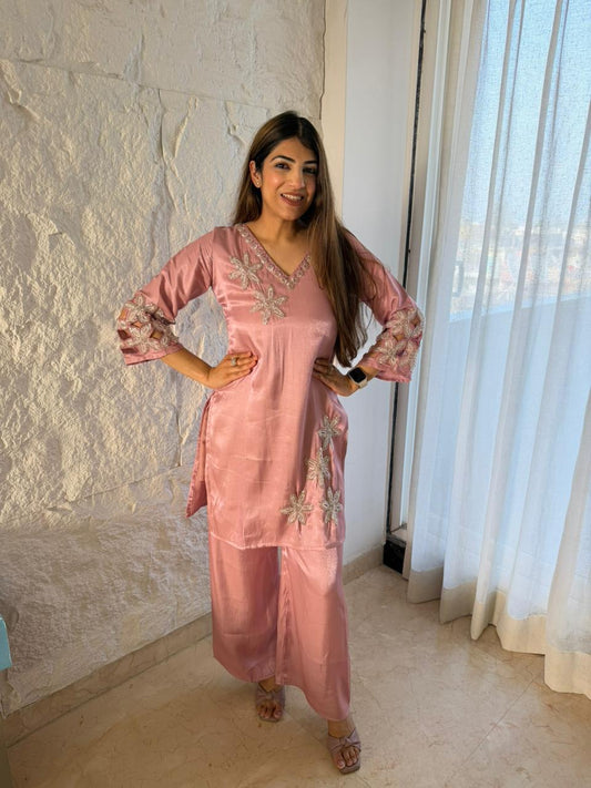 Glass tissue cut work design with all handwork 2pc- co-ord set