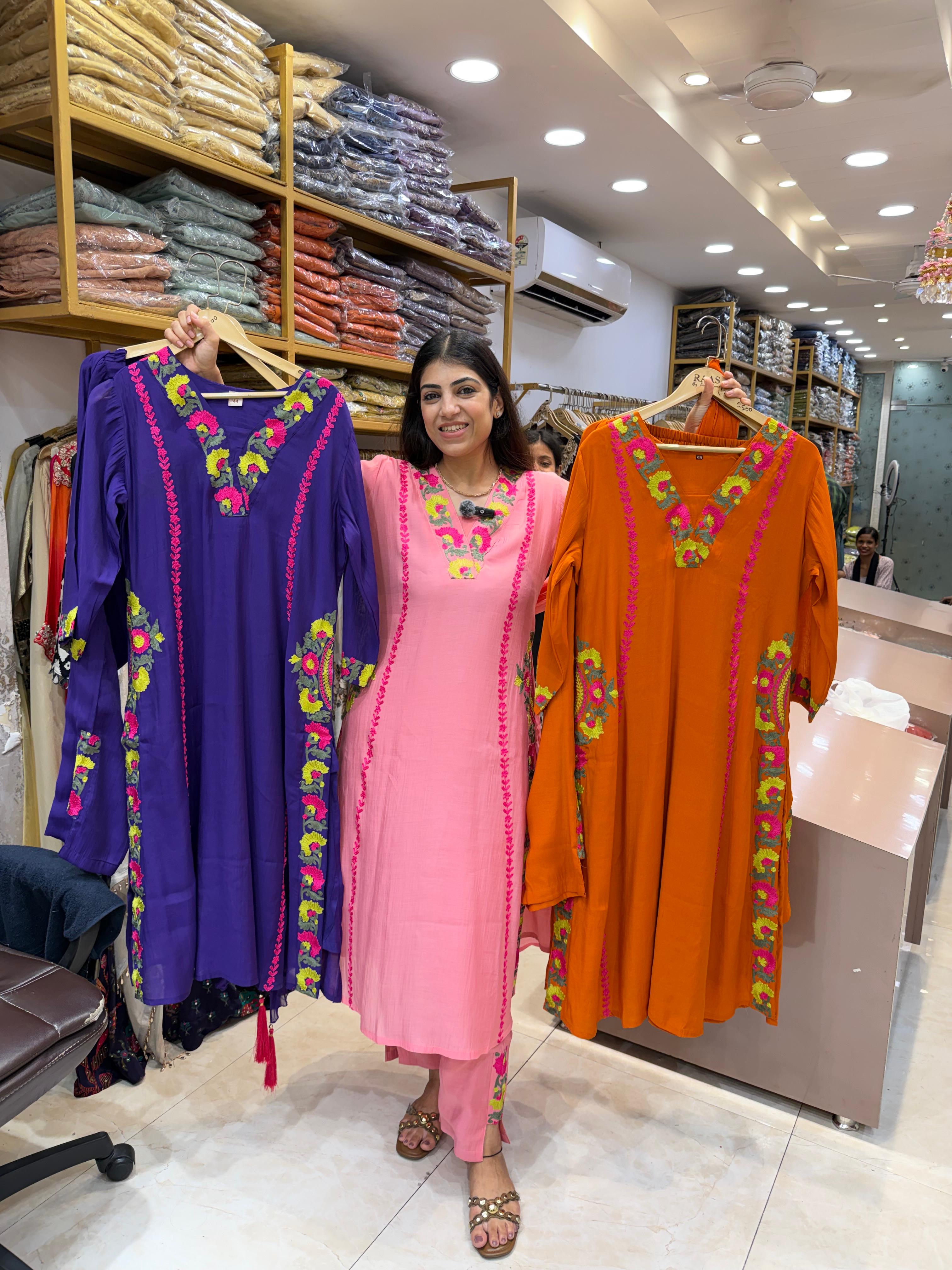 Mul chanderi 3,peice embroidery suit