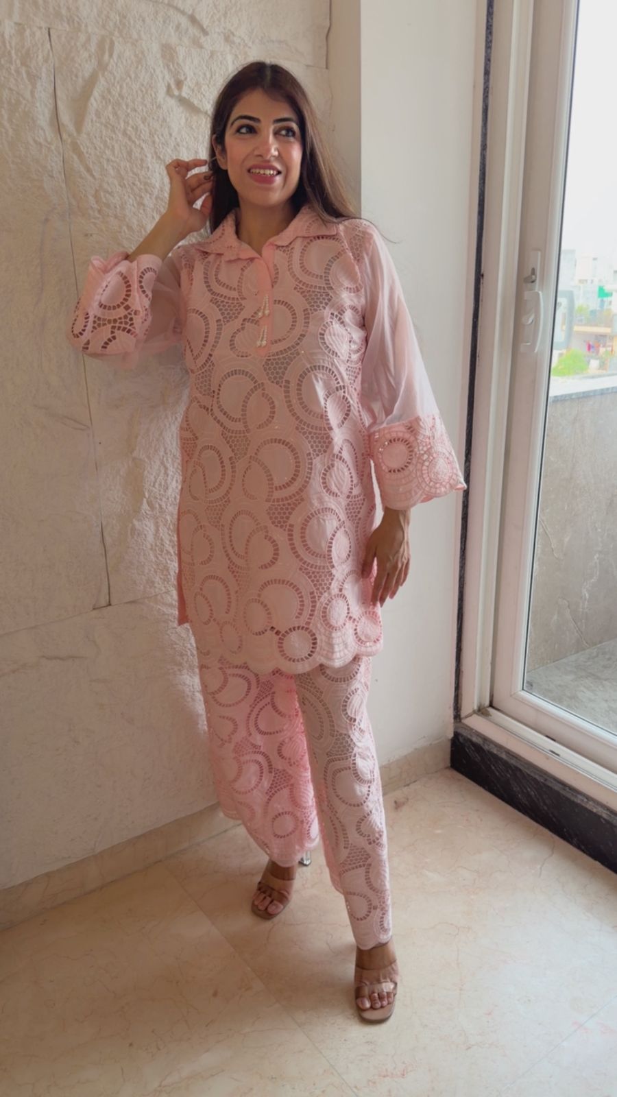 Imported schiffli 2 pc co- ord set
