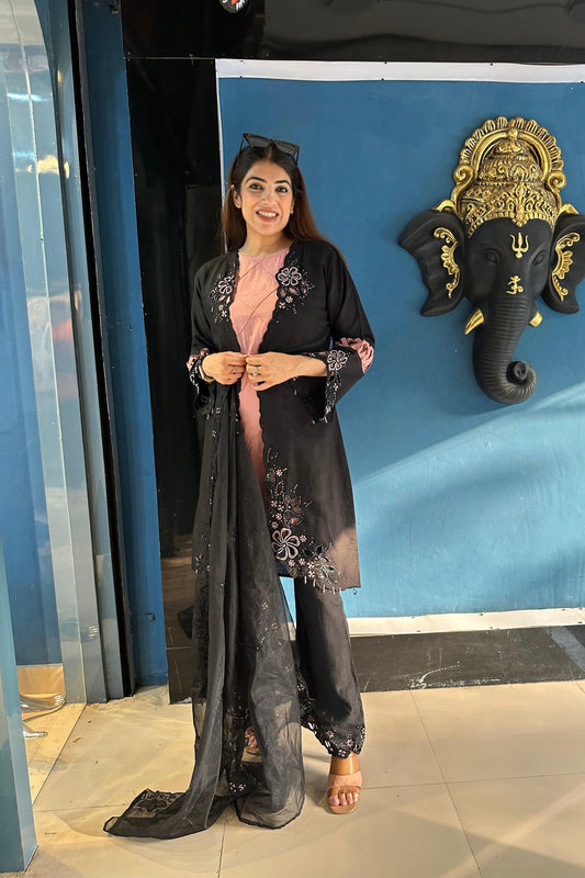 4pc Partywear Pakistani Suit With Organza Dupatta Paired With Bell Bottom Pants