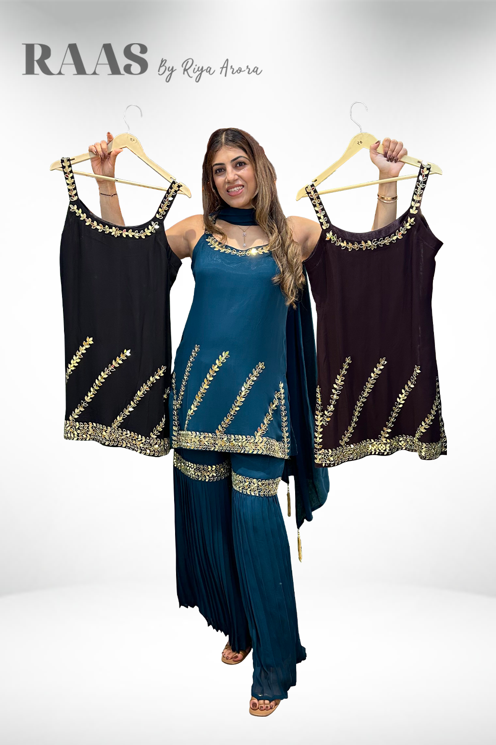 Mirror work 3 pc viscose georgette sharara set