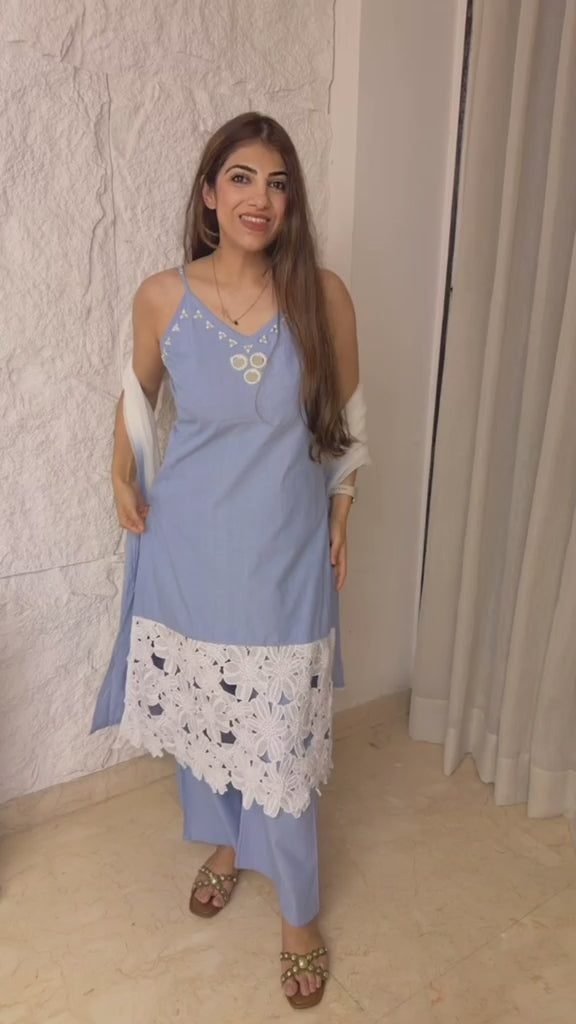 Cotton 3 pc suit with  shiffon dupatta