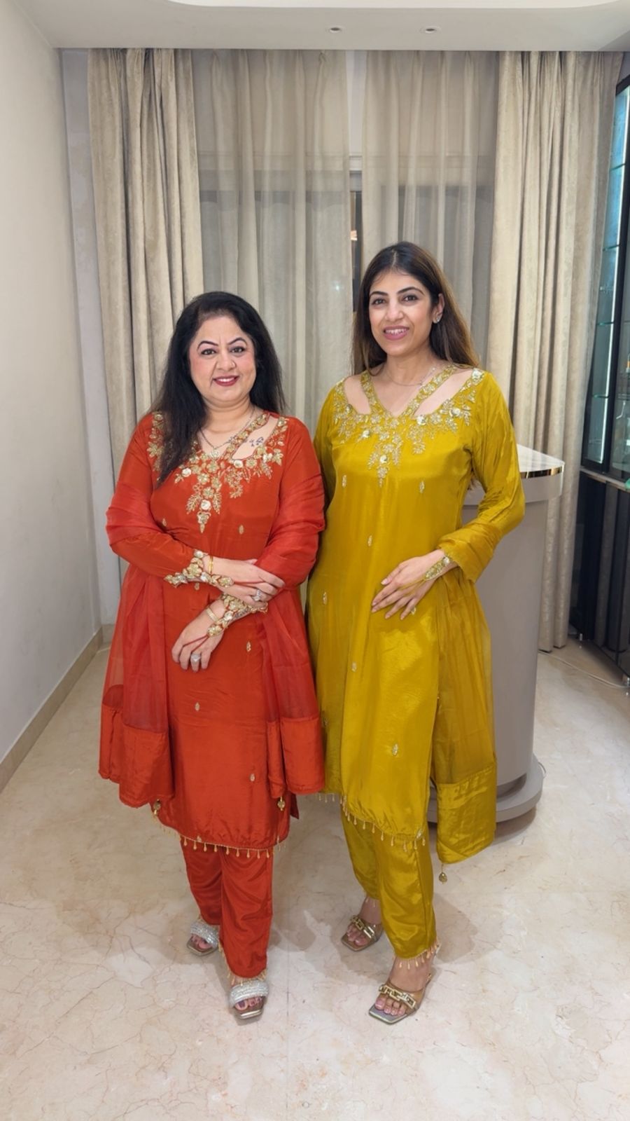 Crepe suit with complete handwork with designer neck line and sleeve paired with organza duppatta